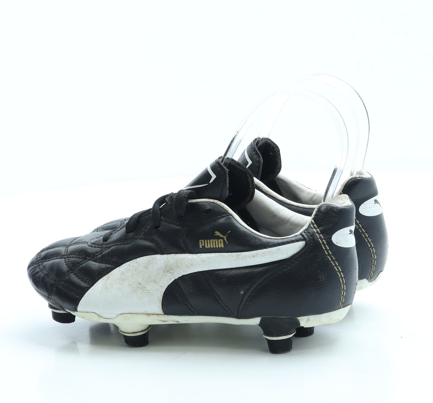 PUMA Boys Black Colourblock Leather Trainer UK 2 34.5