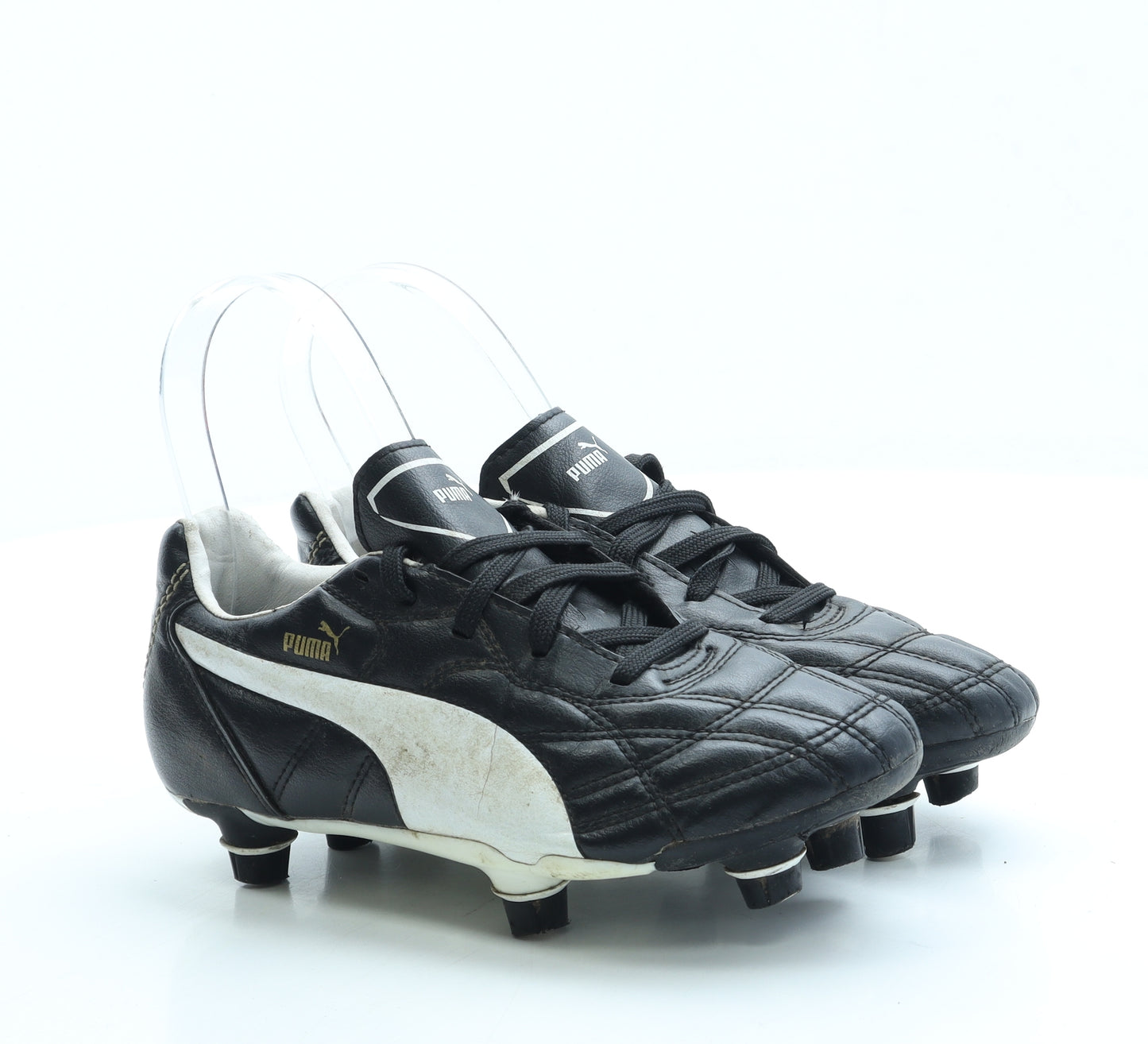 PUMA Boys Black Colourblock Leather Trainer UK 2 34.5