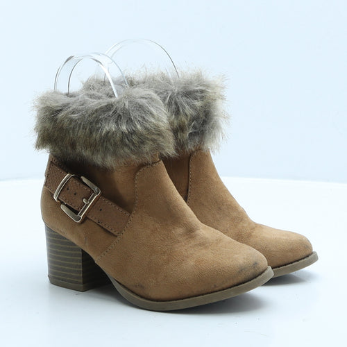 River Island Girls Brown Suede Shearling Style Boot UK 12