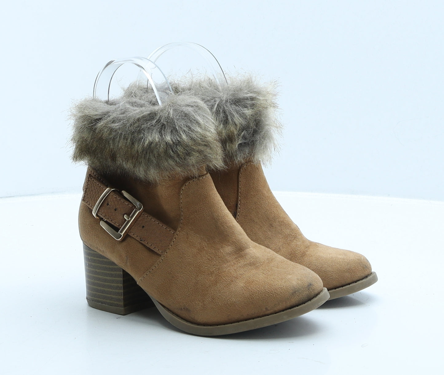 River Island Girls Brown Suede Shearling Style Boot UK 12