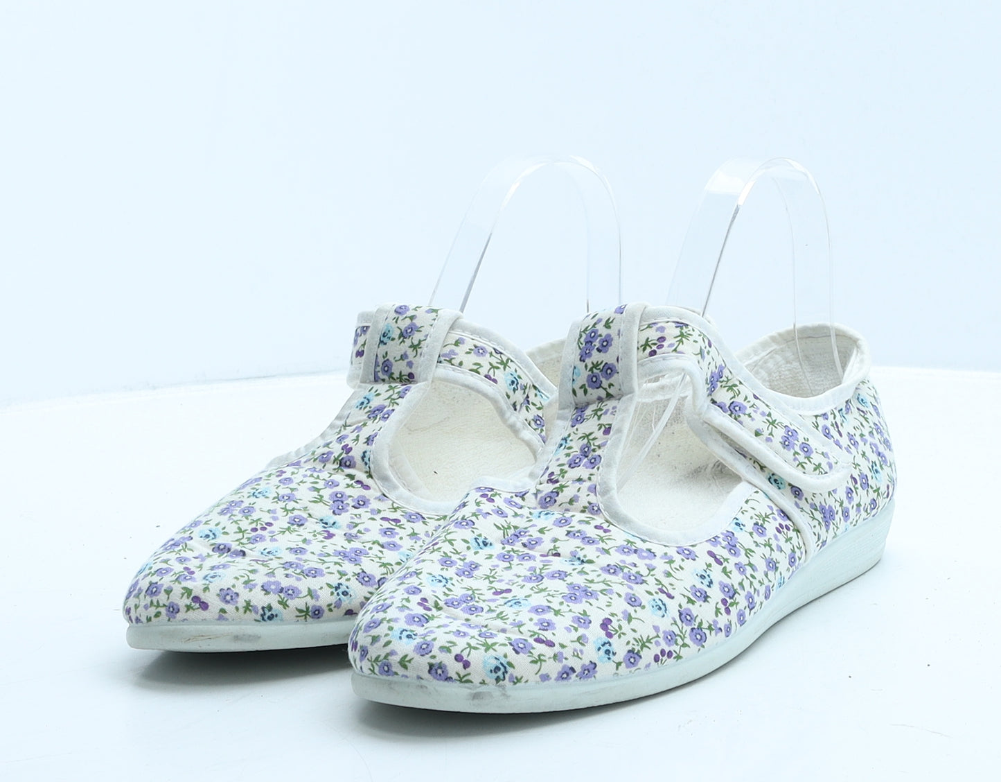 Damart Womens White Floral Fabric Flat Casual UK 7 41