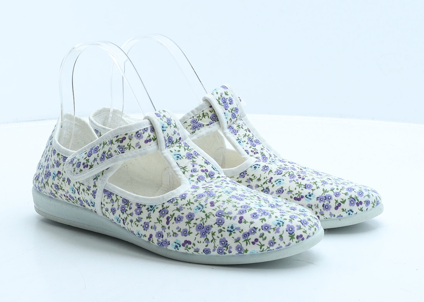 Damart Womens White Floral Fabric Flat Casual UK 7 41