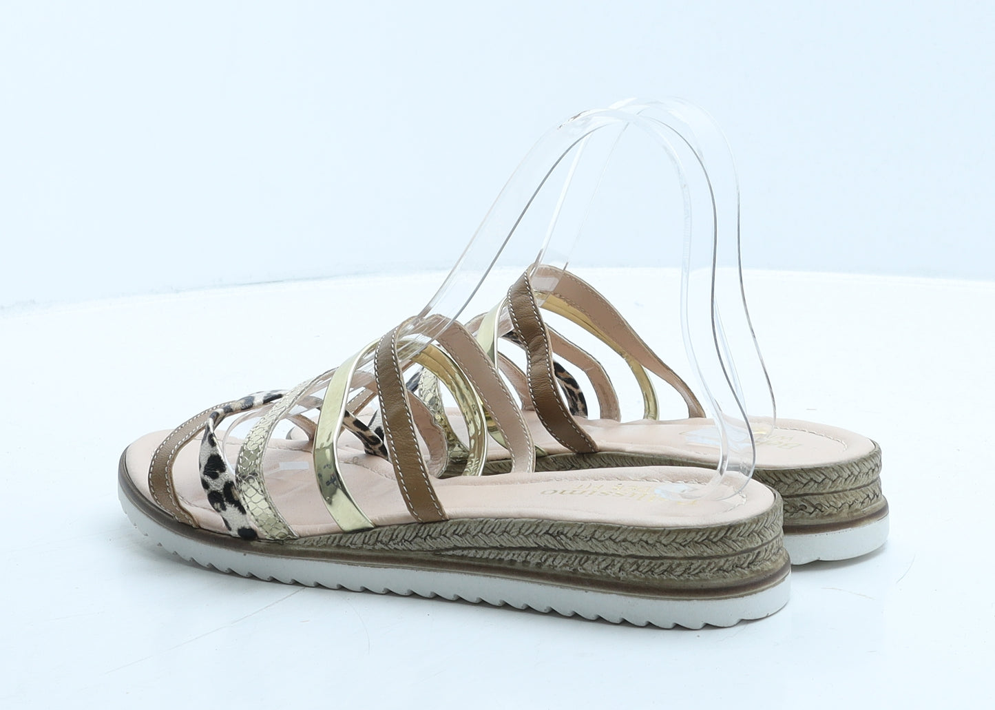 Bellissimo Womens Beige Animal Print Leather Slip On Flat UK 7 40
