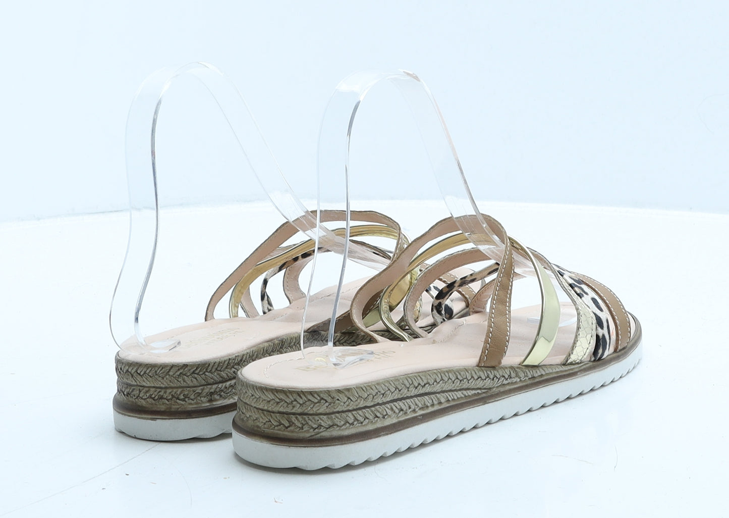 Bellissimo Womens Beige Animal Print Leather Slip On Flat UK 7 40