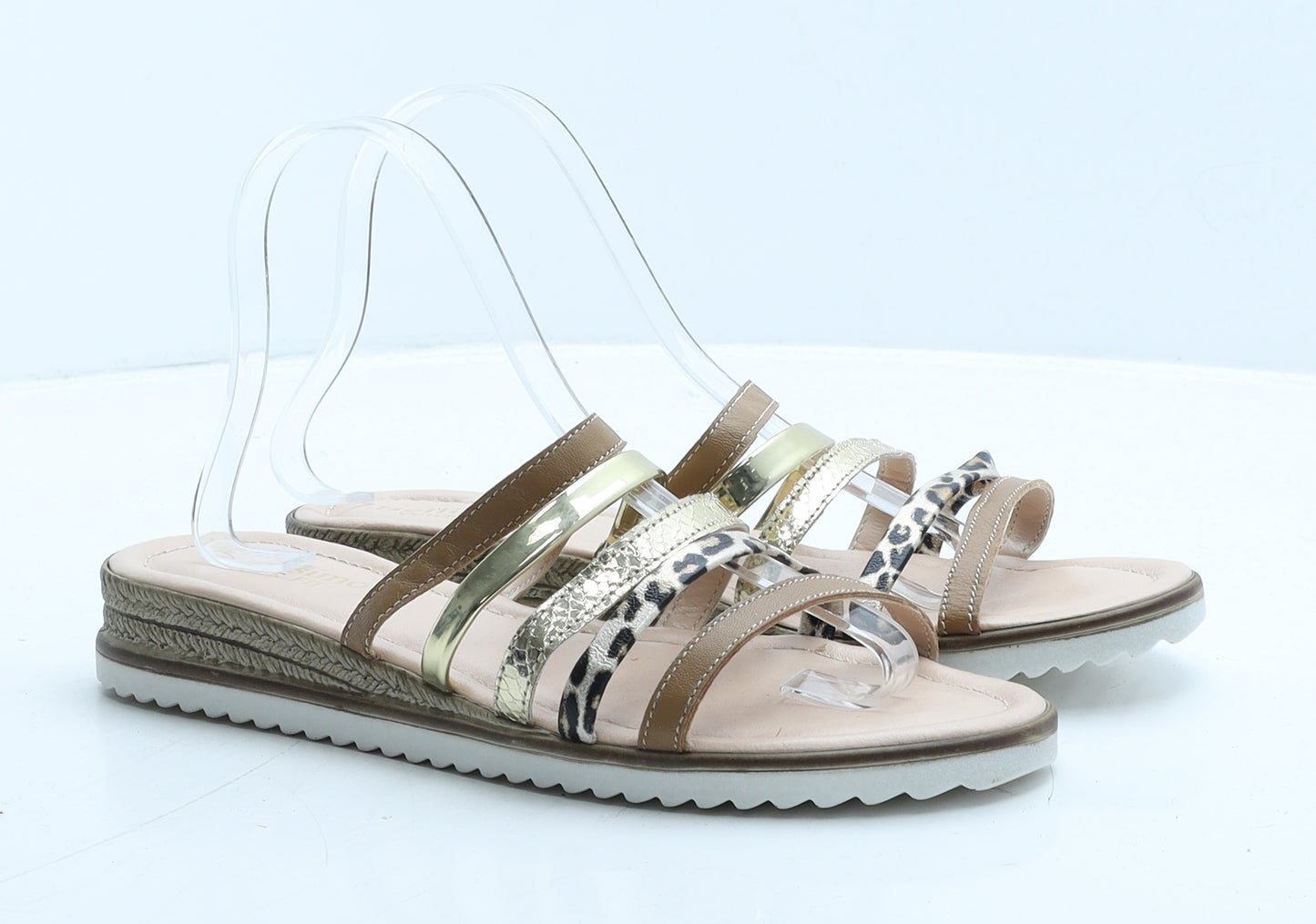 Bellissimo Womens Beige Animal Print Leather Slip On Flat UK 7 40