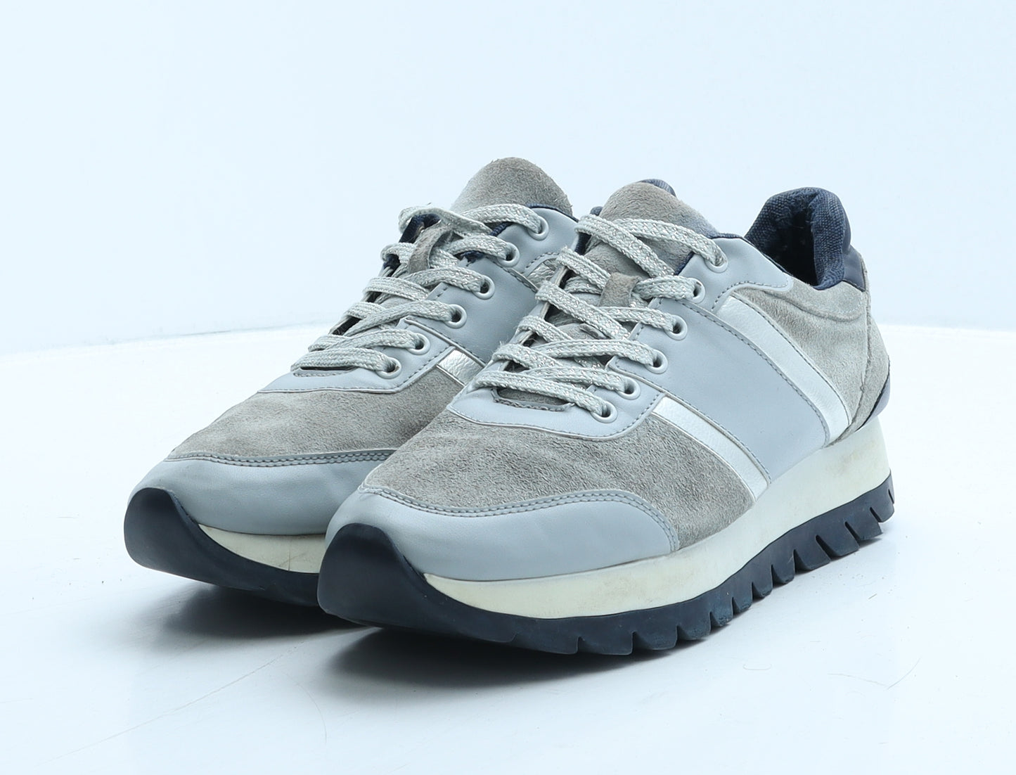 Zara Womens Grey Colourblock Suede Trainer Casual UK 6 39