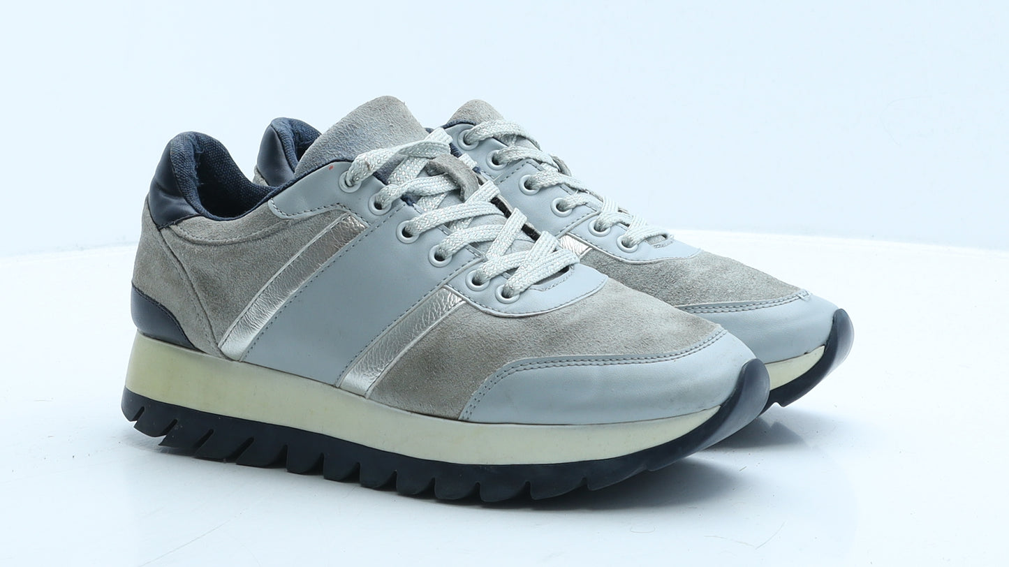 Zara Womens Grey Colourblock Suede Trainer Casual UK 6 39