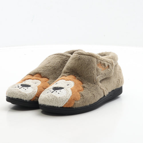 Chipmunks Boys Brown Polyester Bootie Slipper UK 8 - Lion Detail
