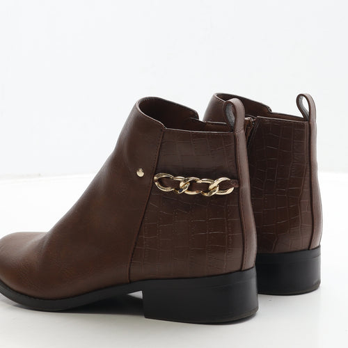 New Look Womens Brown Leather Bootie Boot UK 4 37 - Chain Detail