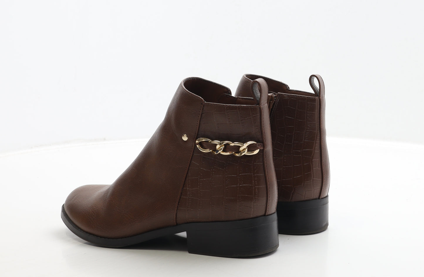 New Look Womens Brown Leather Bootie Boot UK 4 37 - Chain Detail