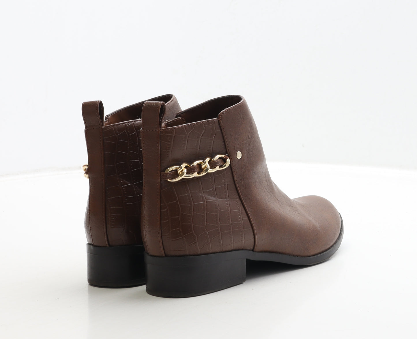 New Look Womens Brown Leather Bootie Boot UK 4 37 - Chain Detail