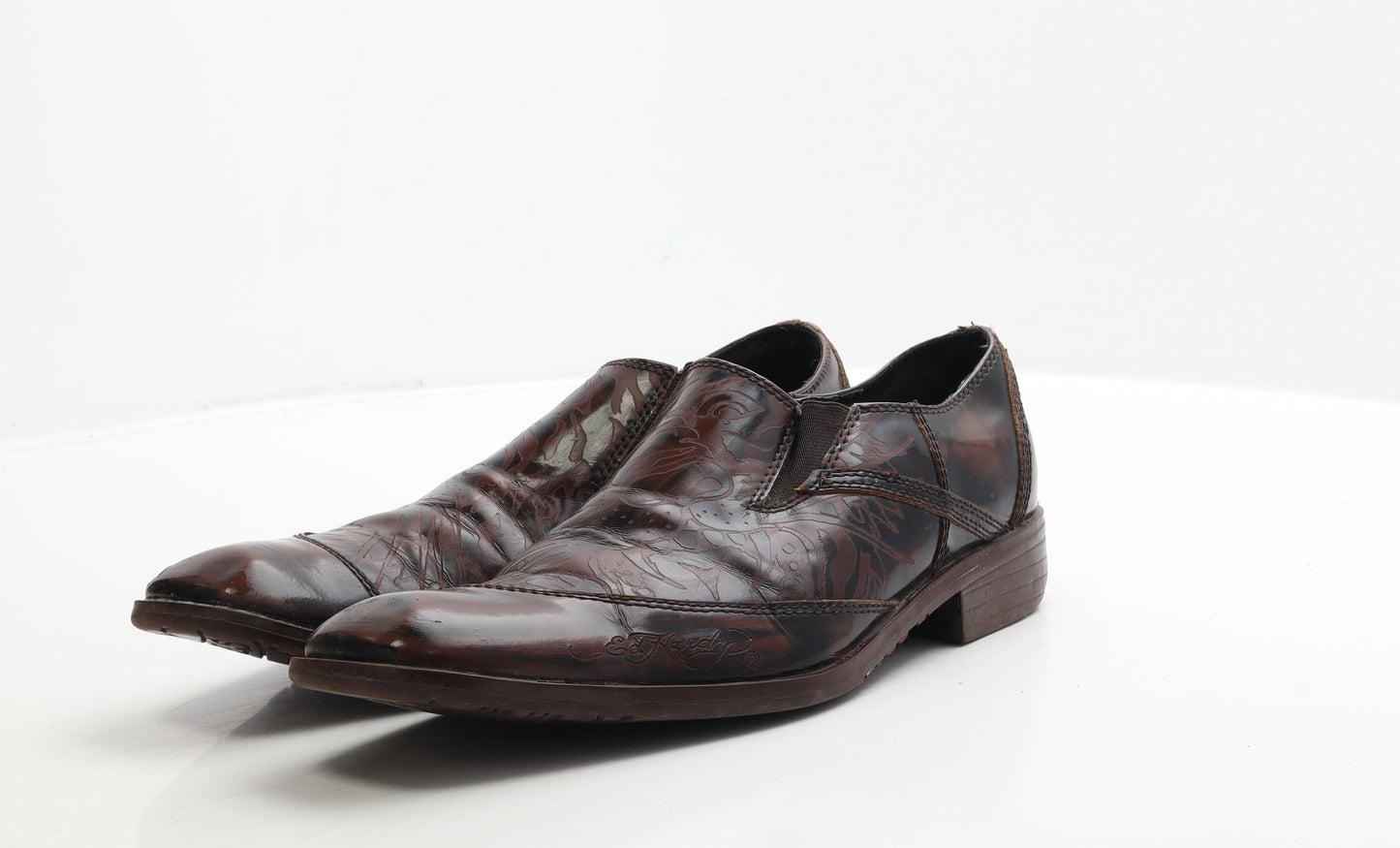 Ed Hardy Mens Brown Geometric Leather Loafer Casual UK 8 42