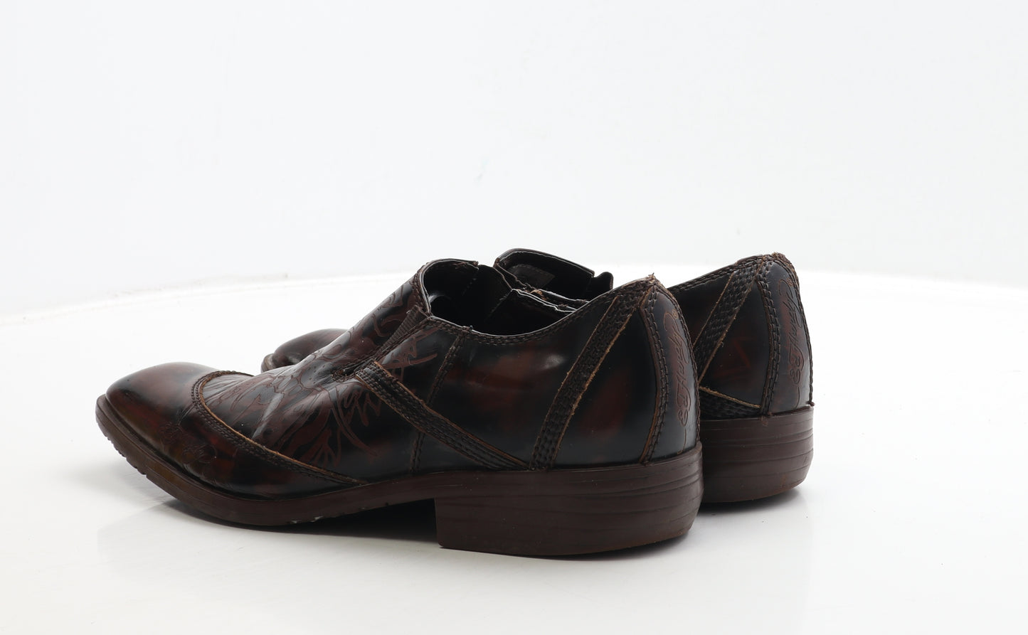 Ed Hardy Mens Brown Geometric Leather Loafer Casual UK 8 42