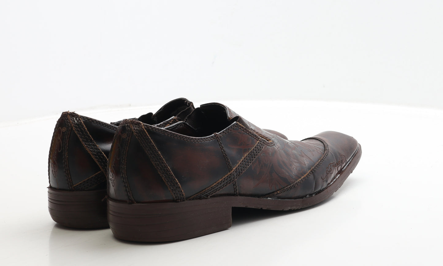 Ed Hardy Mens Brown Geometric Leather Loafer Casual UK 8 42
