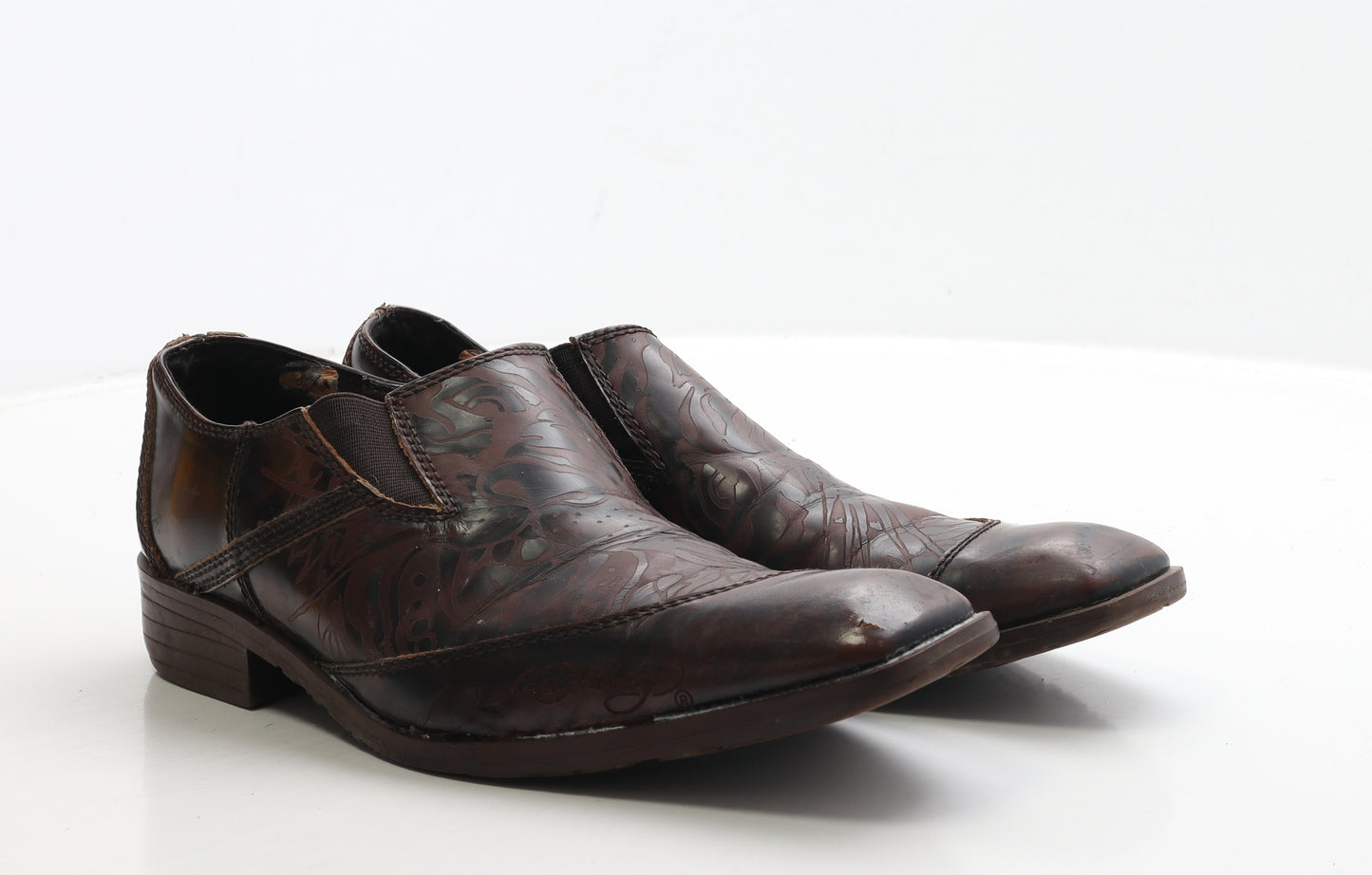 Ed Hardy Mens Brown Geometric Leather Loafer Casual UK 8 42