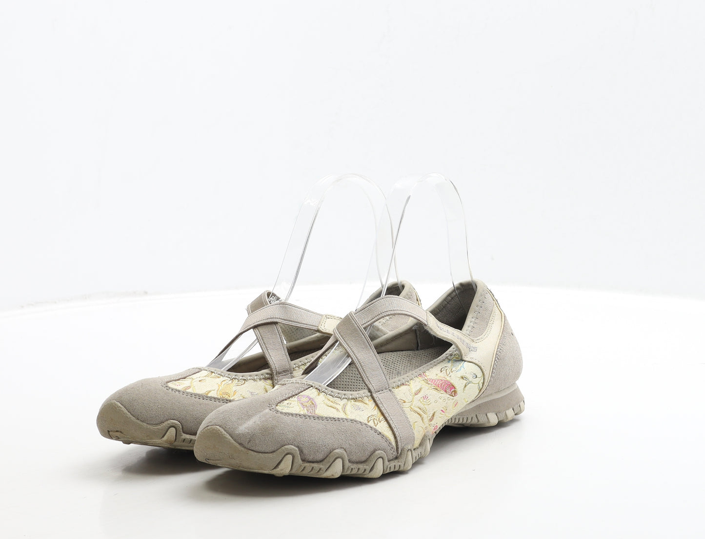 Skechers Womens Grey Geometric Suede Slip On Flat UK 3 36 - Fish Detail
