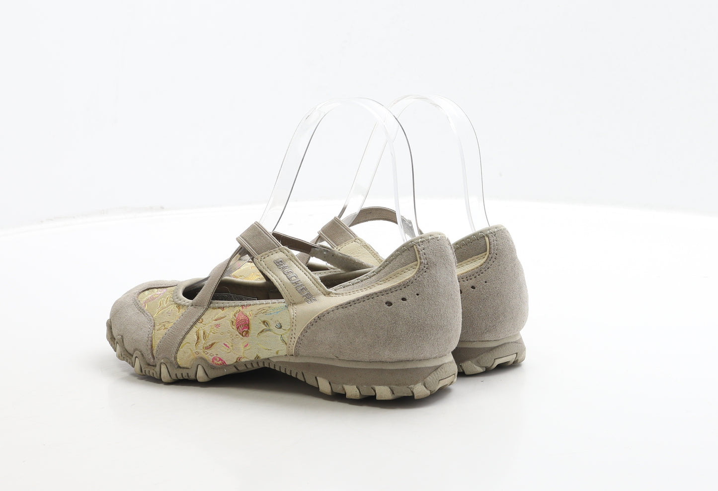 Skechers Womens Grey Geometric Suede Slip On Flat UK 3 36 - Fish Detail