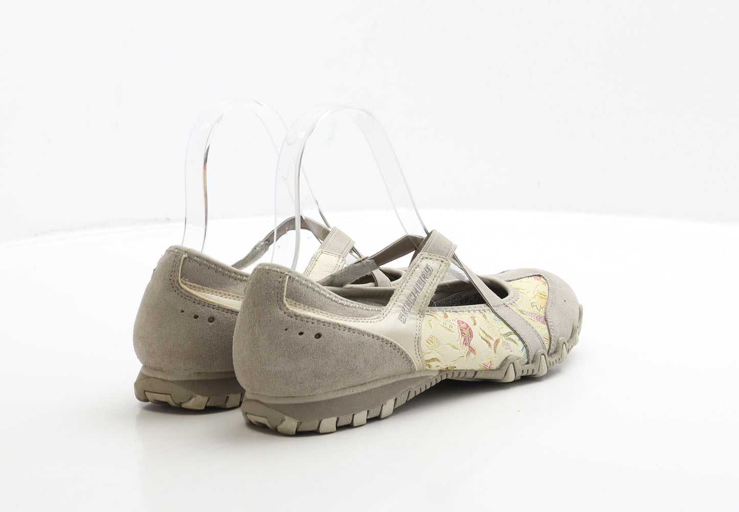 Skechers Womens Grey Geometric Suede Slip On Flat UK 3 36 - Fish Detail