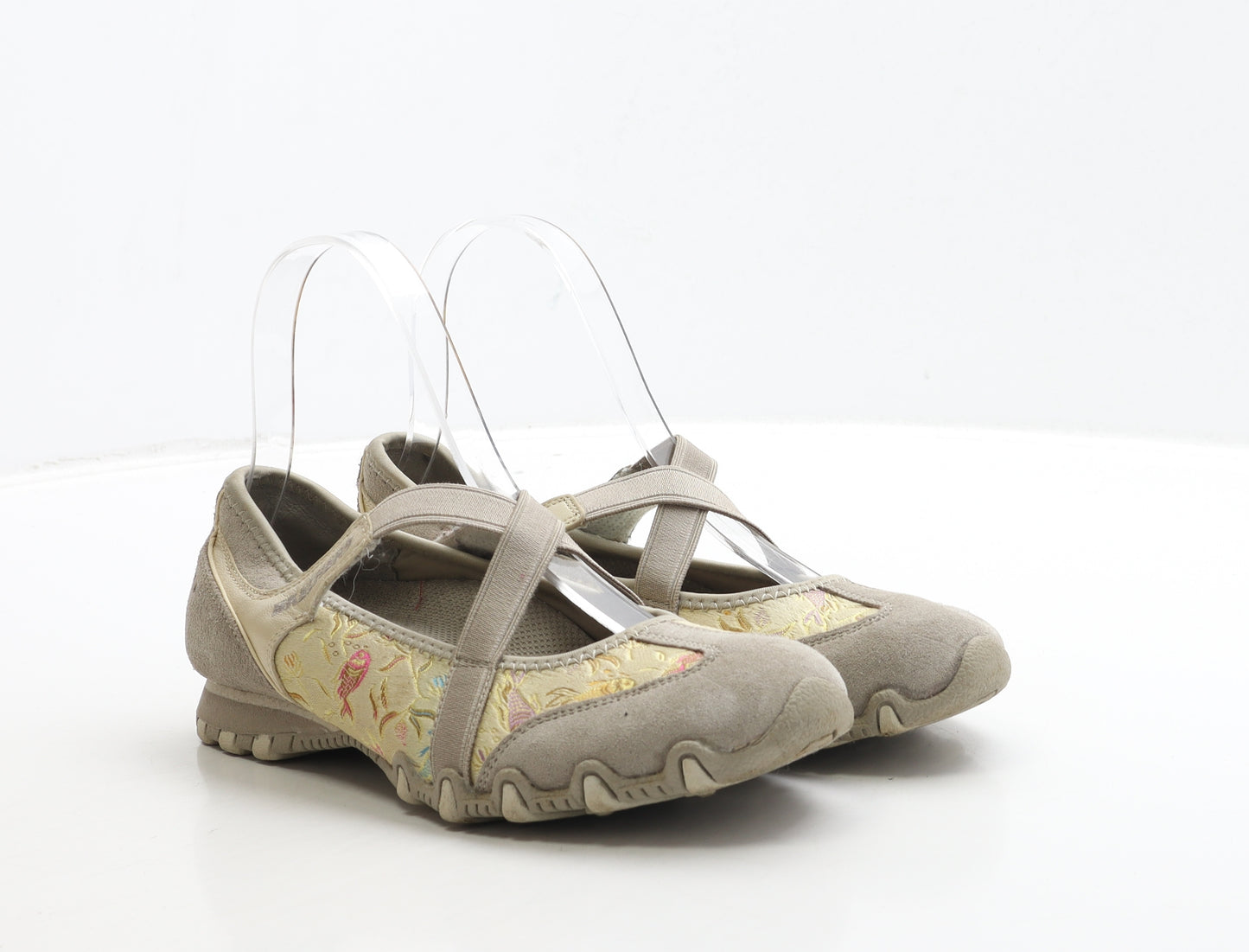 Skechers Womens Grey Geometric Suede Slip On Flat UK 3 36 - Fish Detail