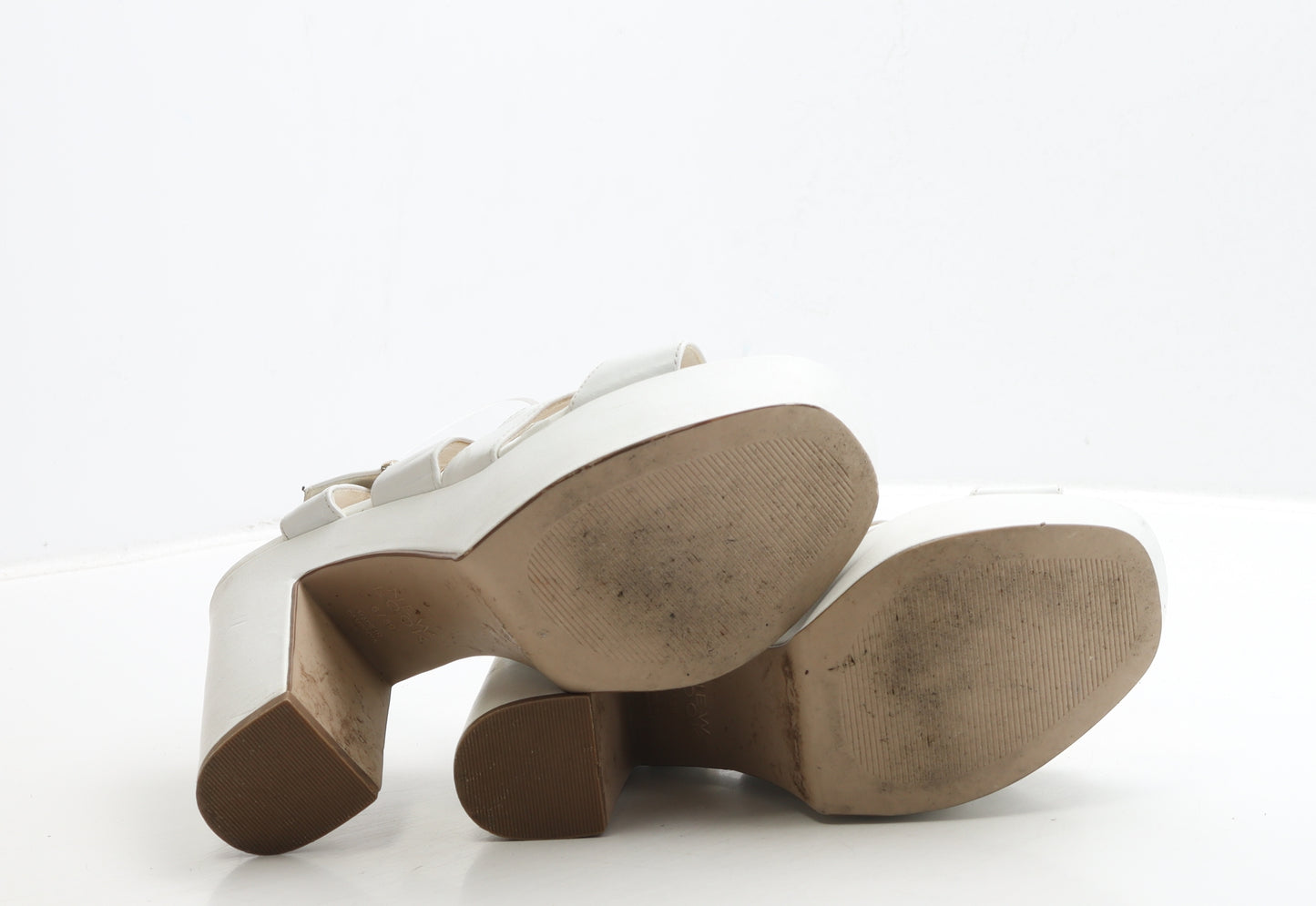 New Look Womens White Leather Platform Heel UK 6 39 - Wide Fit