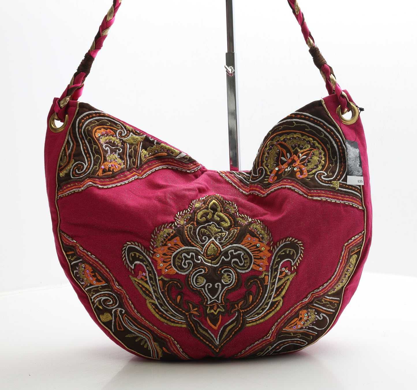 NEXT Womens Pink Geometric Cotton Shoulder Bag Size Medium Snap