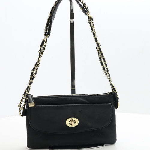 Marc B Womens Black Leather Shoulder Bag Size Small Turn Lock
