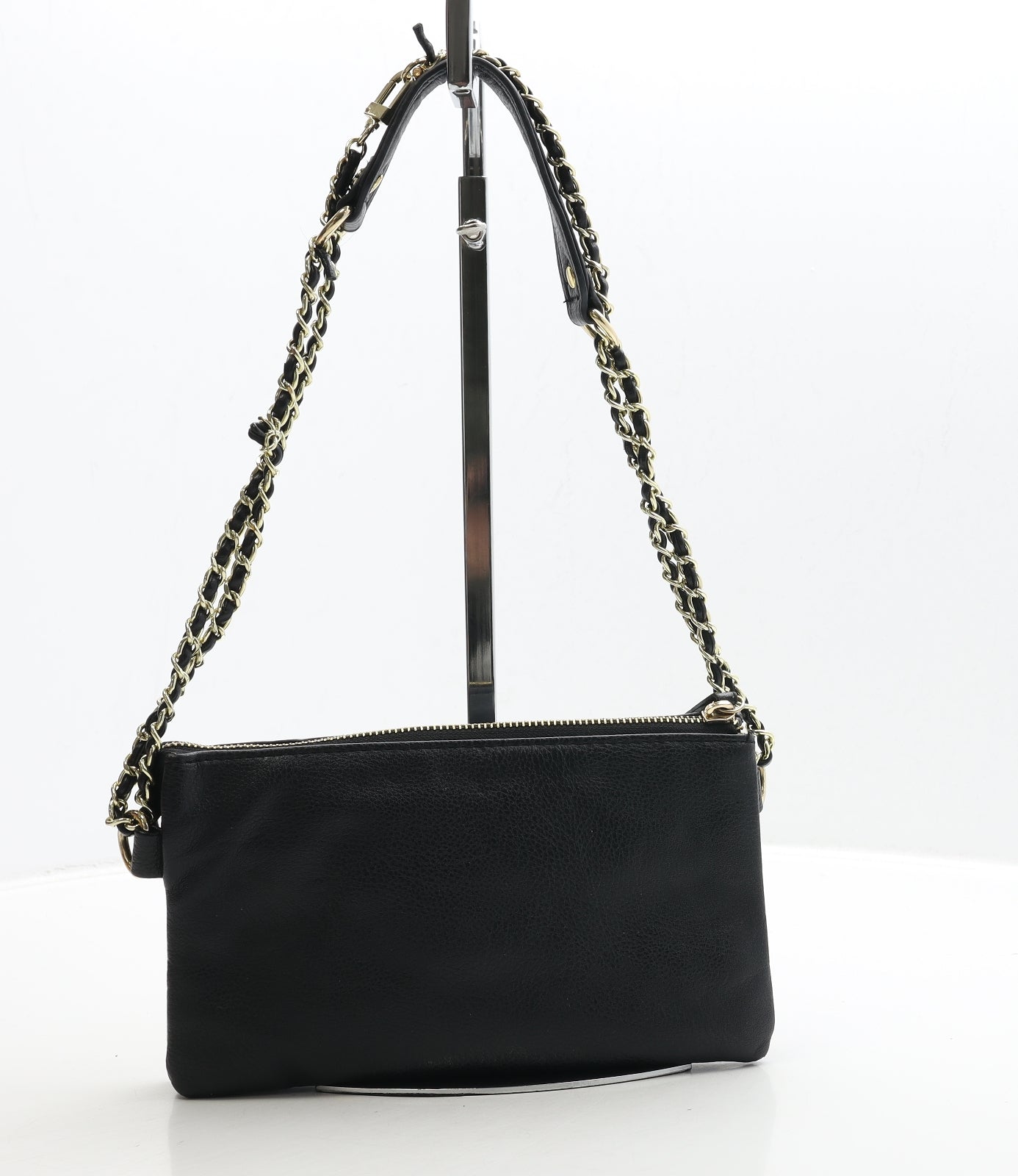 Marc B Womens Black Leather Shoulder Bag Size Small Turn Lock