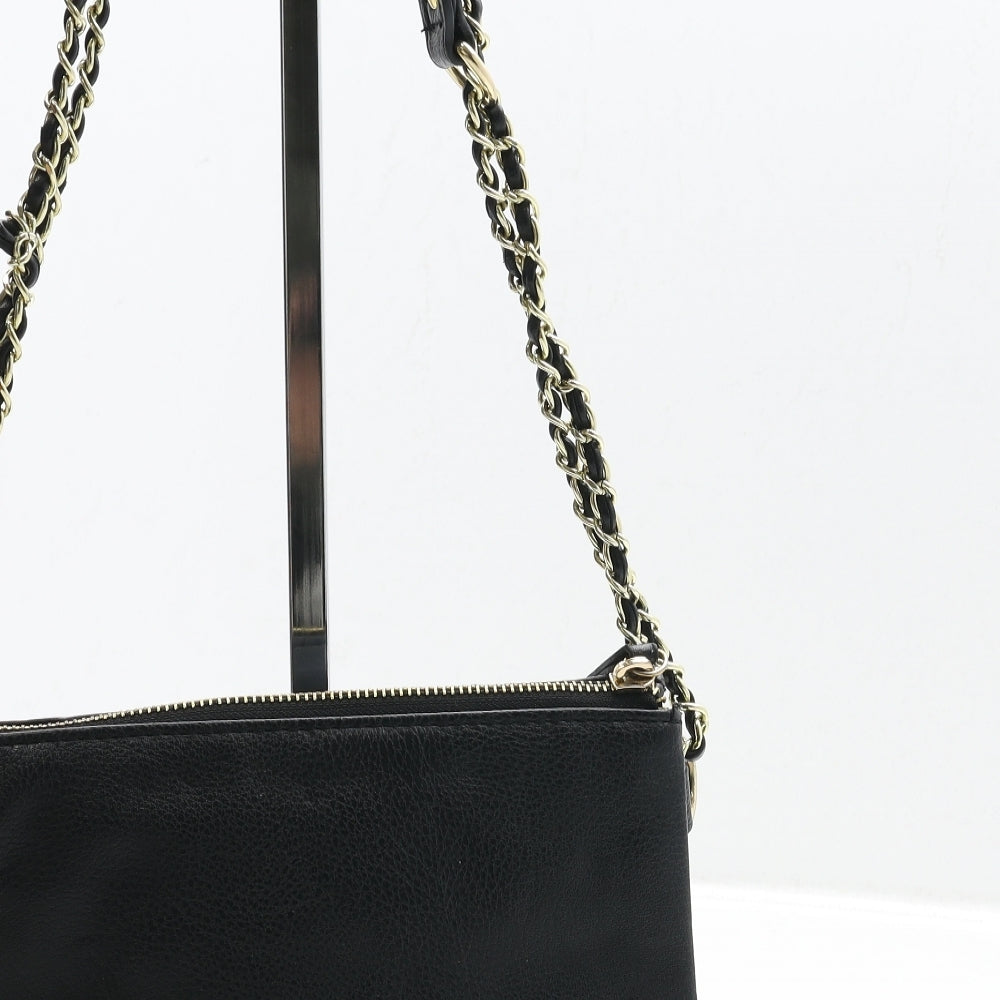 Marc B Womens Black Leather Shoulder Bag Size Small Turn Lock
