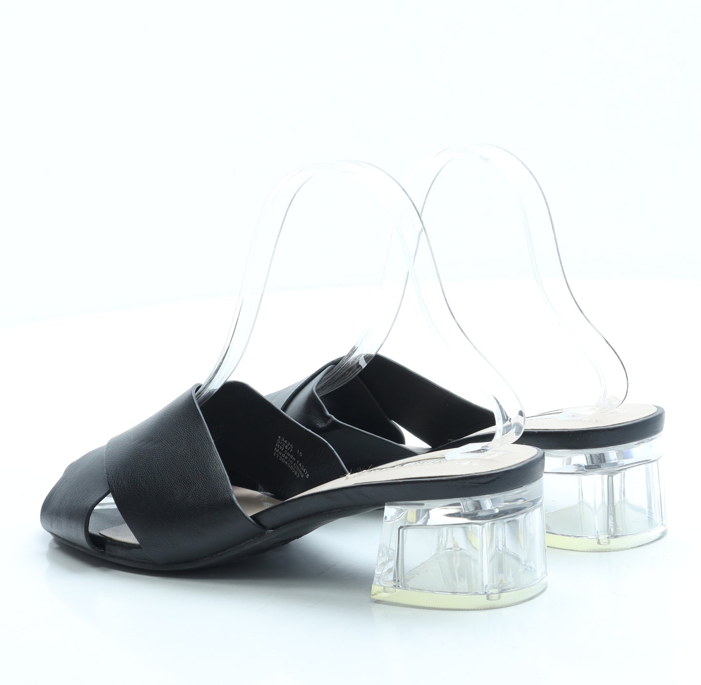 Primark Womens Black Leather Mule Heel UK 5 38 US 7 - Clear Heel
