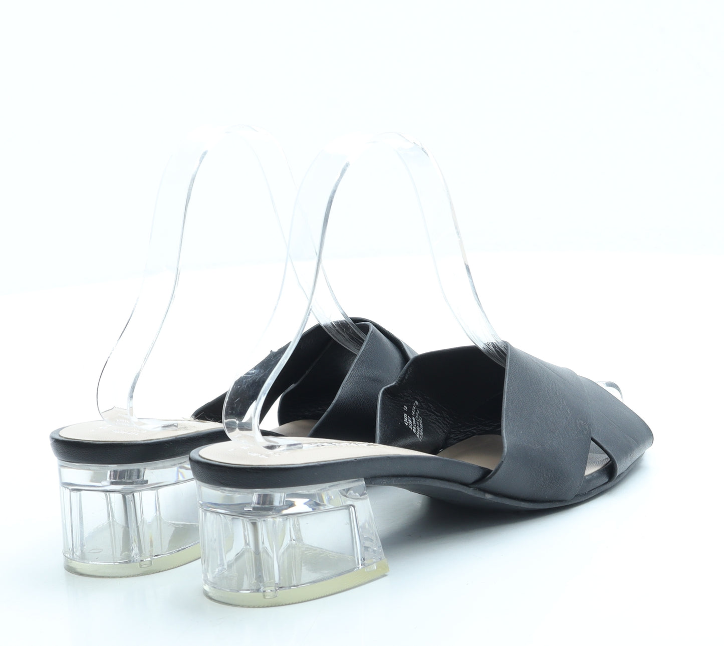 Primark Womens Black Leather Mule Heel UK 5 38 US 7 - Clear Heel