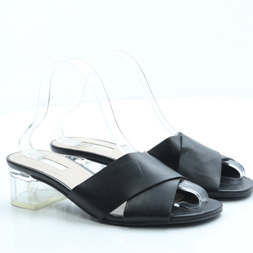 Primark Womens Black Leather Mule Heel UK 5 38 US 7 - Clear Heel
