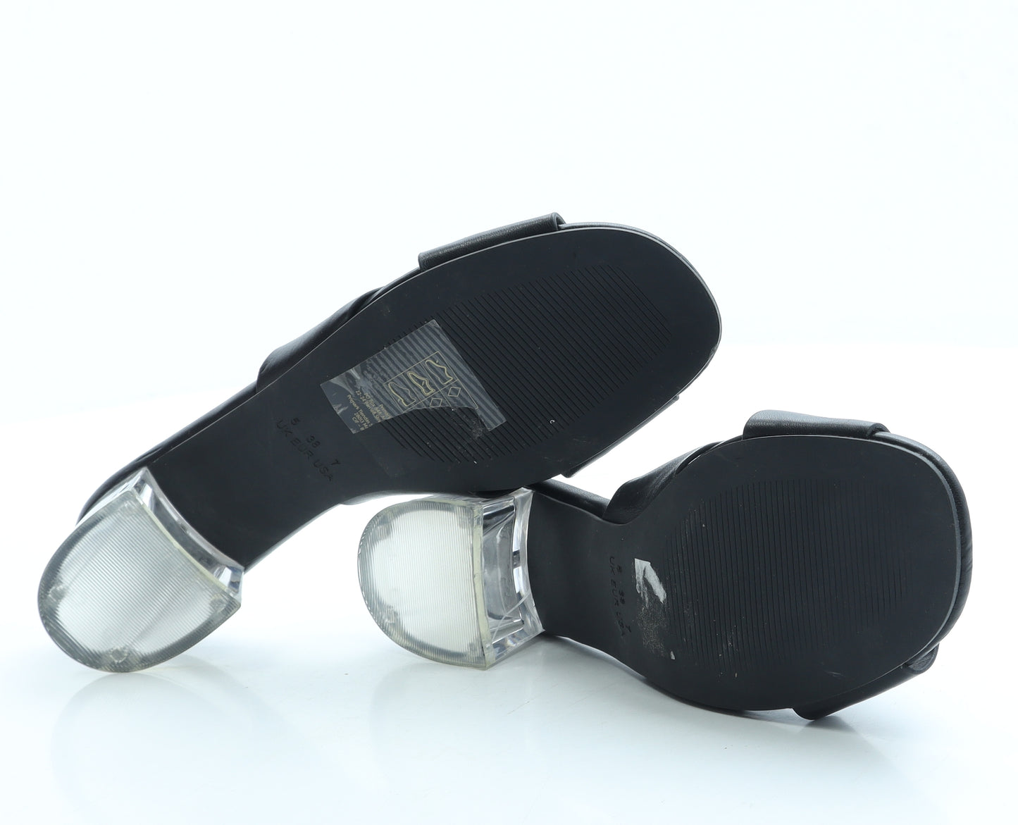 Primark Womens Black Leather Mule Heel UK 5 38 US 7 - Clear Heel