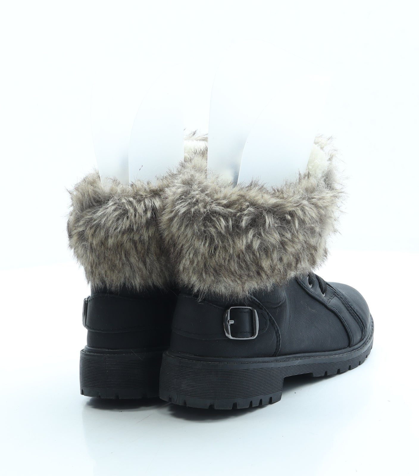 Preworn Girls Black Leather Combat Boot UK 2 34