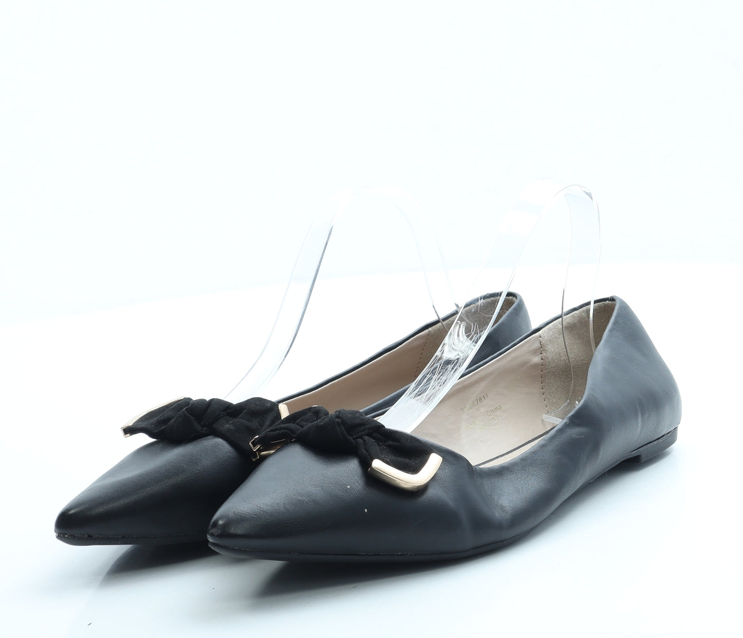 Dorothy Perkins Womens Black Leather Ballet Flat UK 6 - Wide Fit