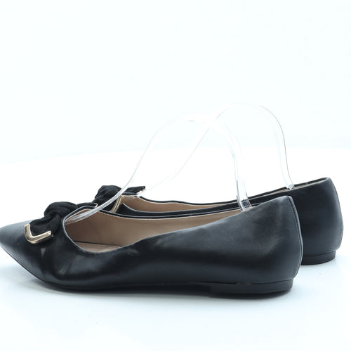Dorothy Perkins Womens Black Leather Ballet Flat UK 6 - Wide Fit