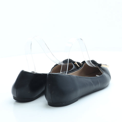 Dorothy Perkins Womens Black Leather Ballet Flat UK 6 - Wide Fit