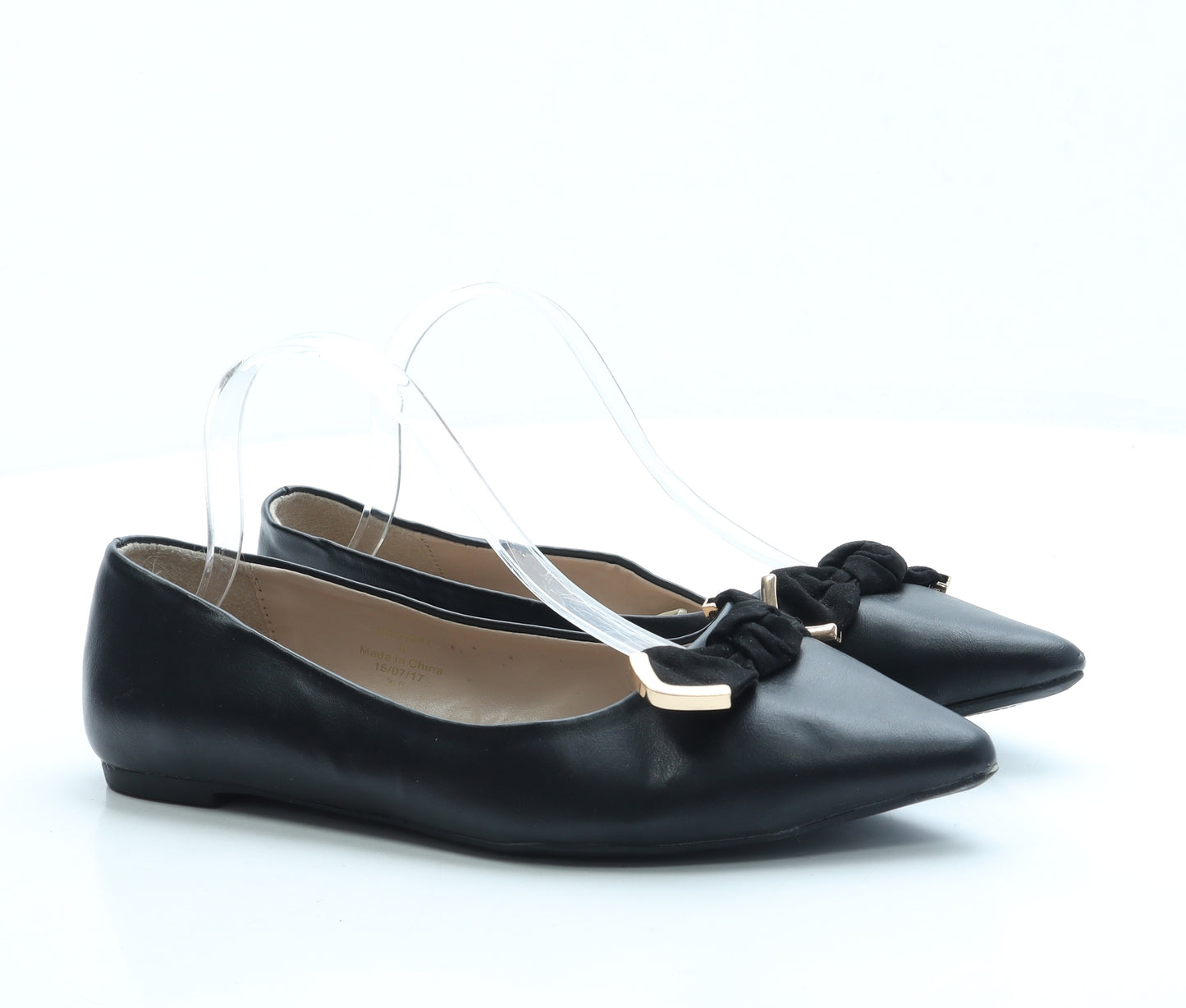 Dorothy Perkins Womens Black Leather Ballet Flat UK 6 - Wide Fit