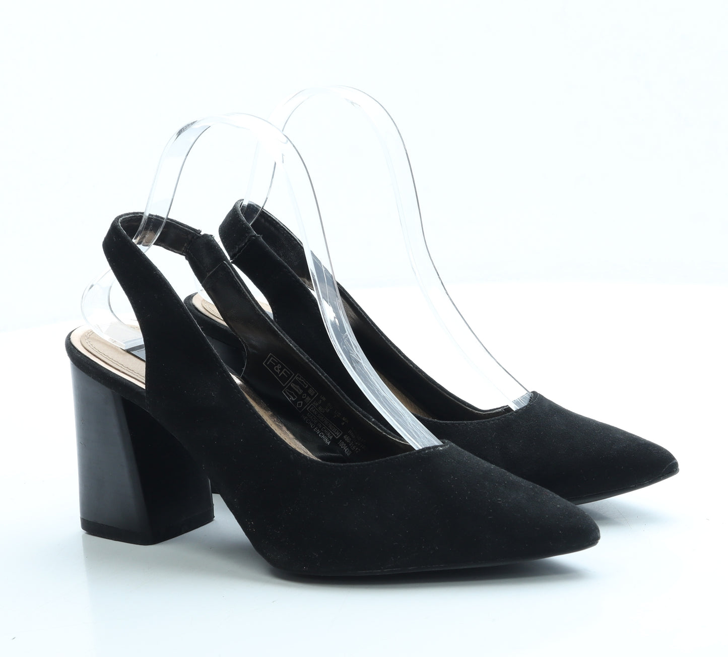 F&F Womens Black Suede Slingback Heel UK 5