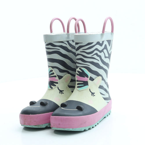 F&F Girls Multicoloured Animal Print Rubber Wellies Boot UK 9 27 - Zebra