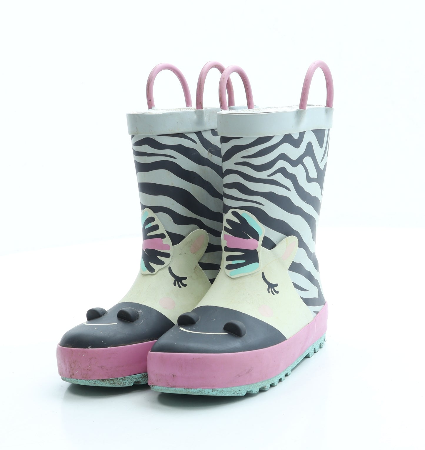 F&F Girls Multicoloured Animal Print Rubber Wellies Boot UK 9 27 - Zebra