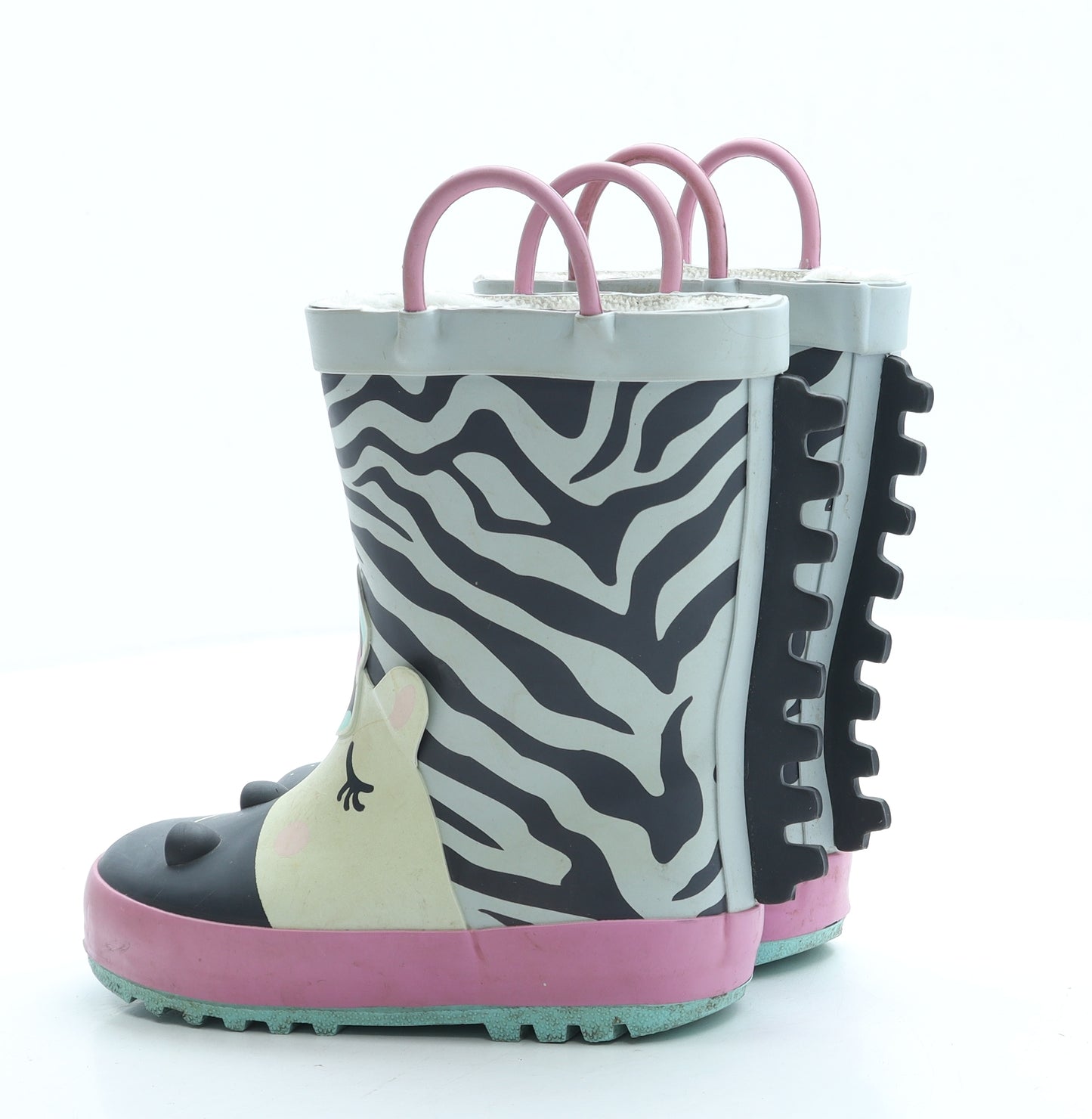 F&F Girls Multicoloured Animal Print Rubber Wellies Boot UK 9 27 - Zebra