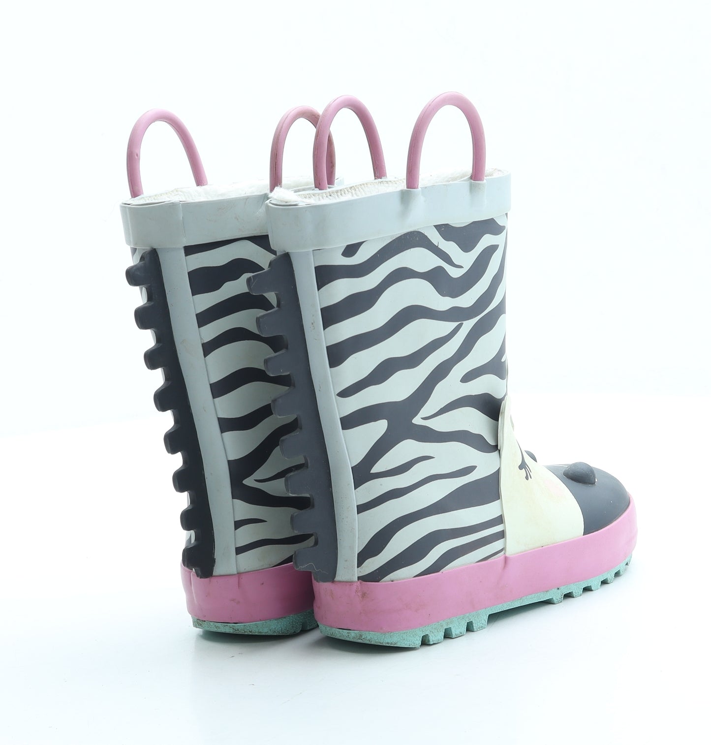 F&F Girls Multicoloured Animal Print Rubber Wellies Boot UK 9 27 - Zebra