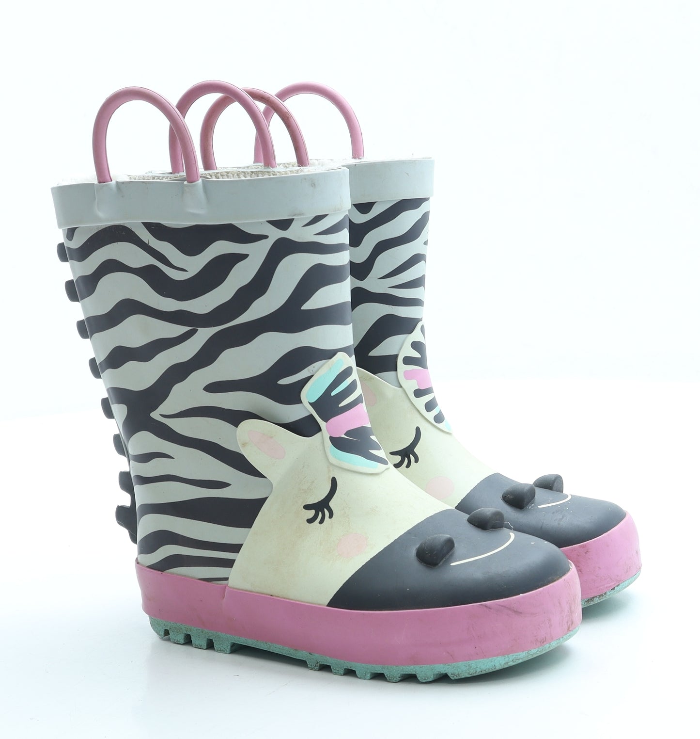 F&F Girls Multicoloured Animal Print Rubber Wellies Boot UK 9 27 - Zebra