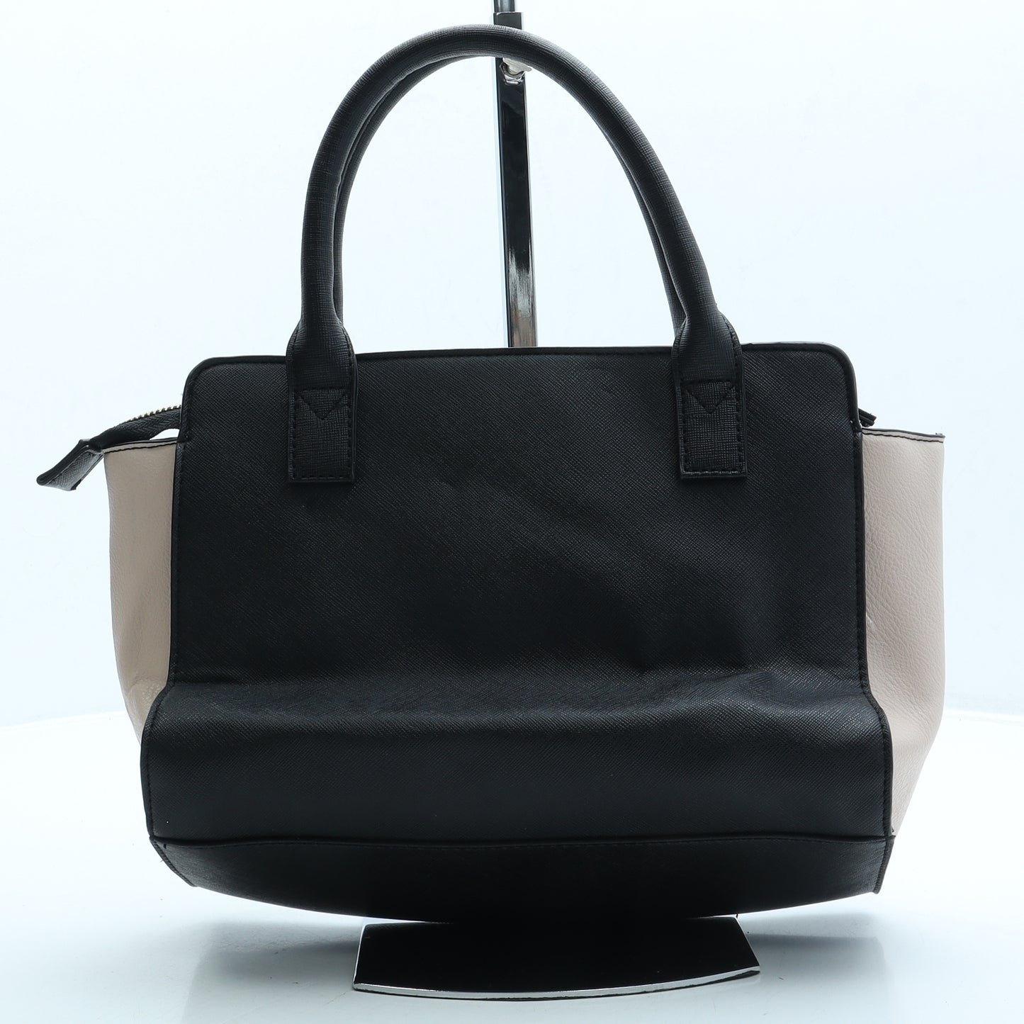 F&F Womens Black Striped Vinyl Shoulder Bag Size Small Zip