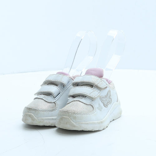 F&F Girls White Leather Trainer UK 4 20 - Butterfly