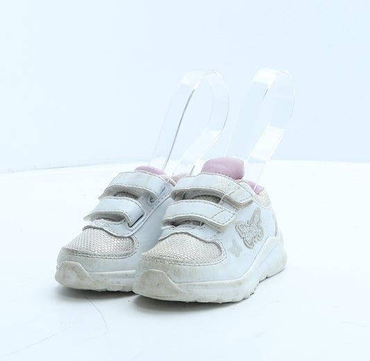 F&F Girls White Leather Trainer UK 4 20 - Butterfly