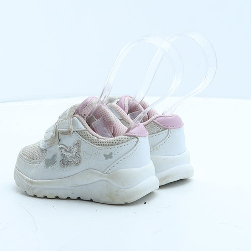 F&F Girls White Leather Trainer UK 4 20 - Butterfly