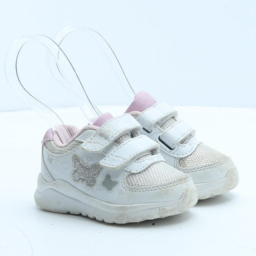 F&F Girls White Leather Trainer UK 4 20 - Butterfly