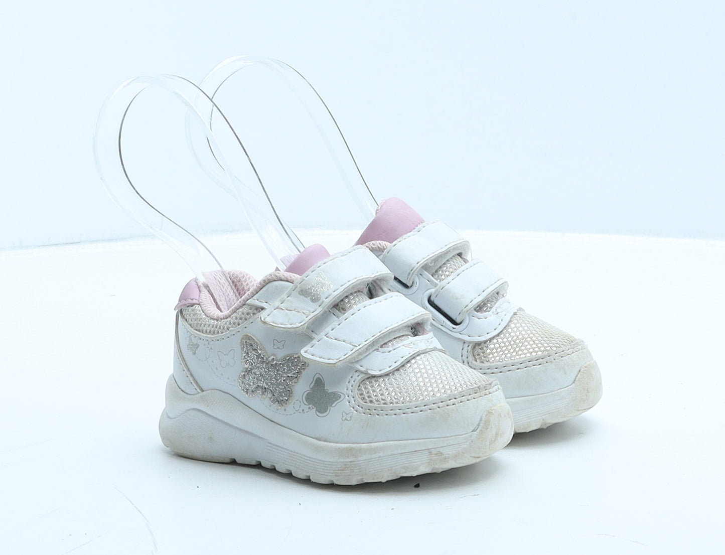 F&F Girls White Leather Trainer UK 4 20 - Butterfly