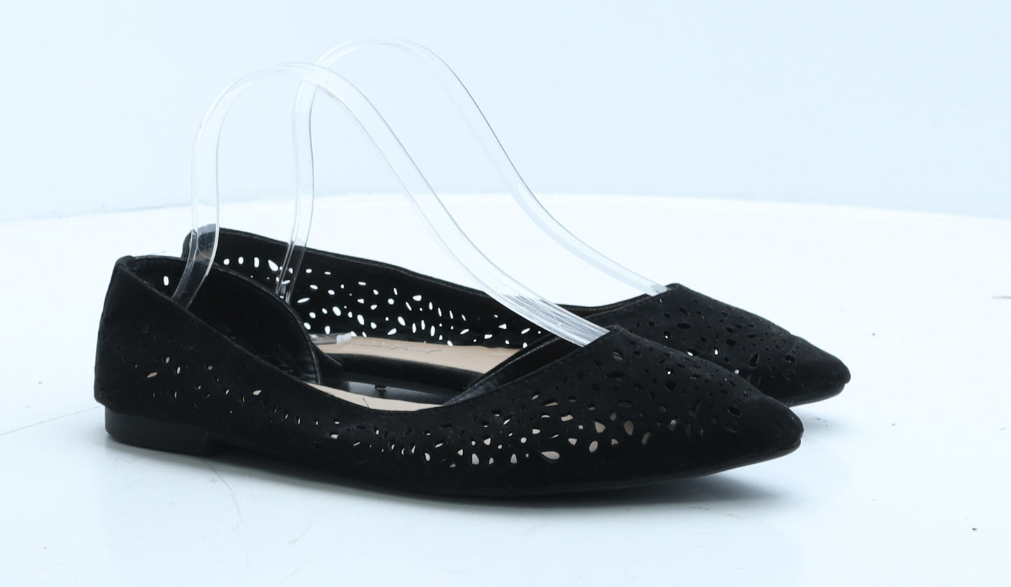 New Look Womens Black Geometric Suede Flat UK 5 38